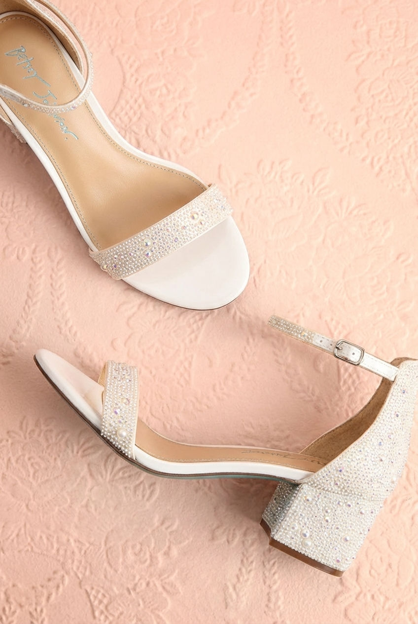 Orchidee | White Pearl Embellished Block Heel Sandals