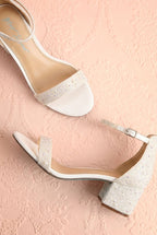 Orchidee | White Pearl Embellished Block Heel Sandals