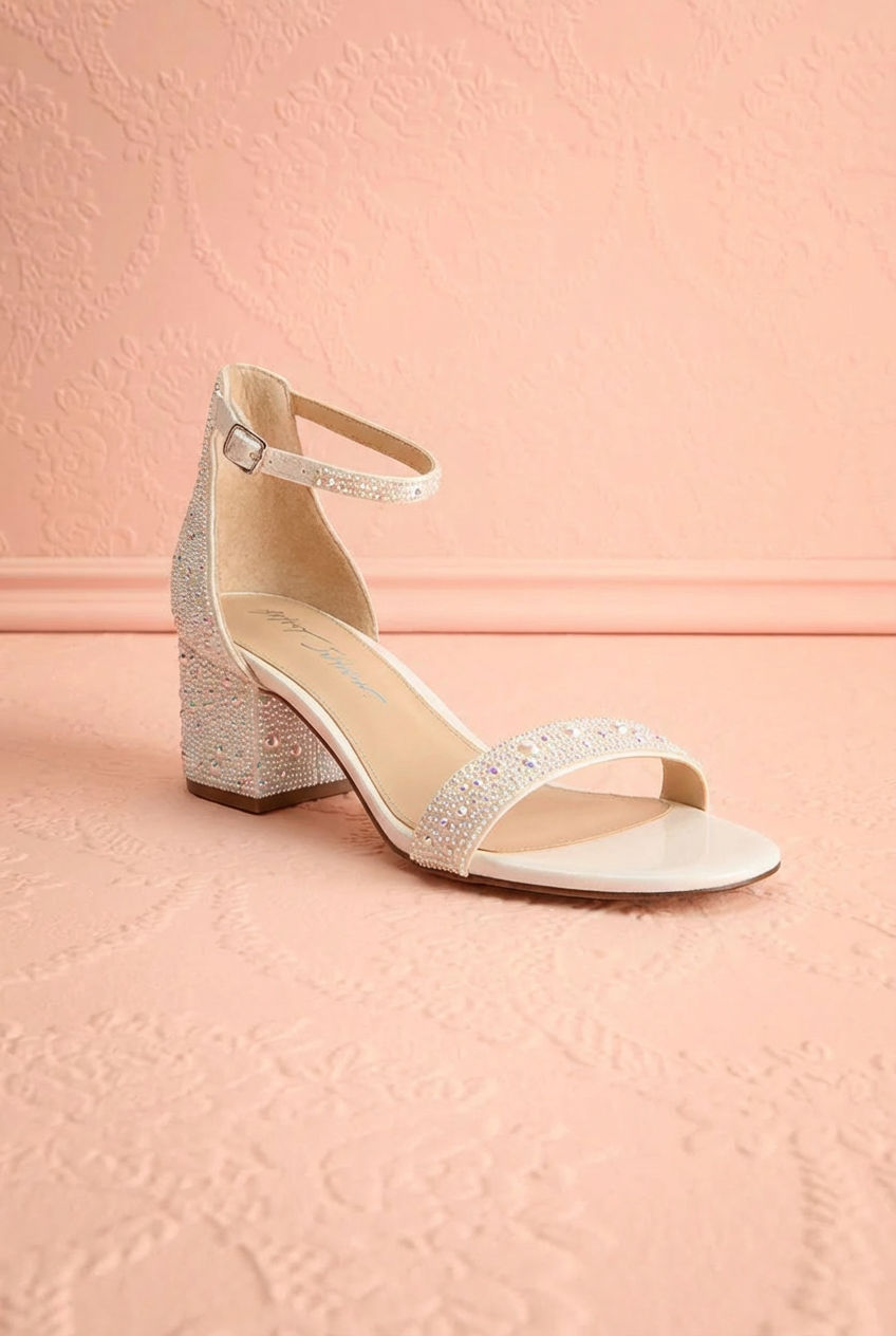 Orchidee | White Pearl Embellished Block Heel Sandals