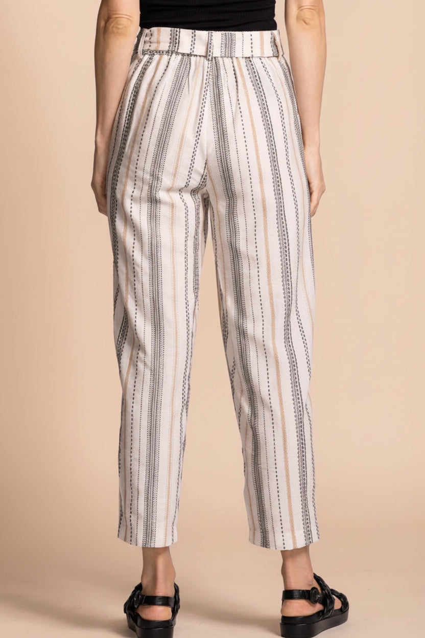 Pistoia | Striped Cropped Pants with Fabric Belt