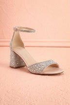 Cornelian Silver | Rhinestone Block Heel Sandals