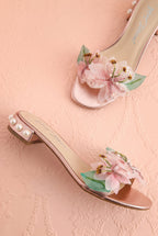 Rossia | Pink Sandals with 3D Flowers and Pearls