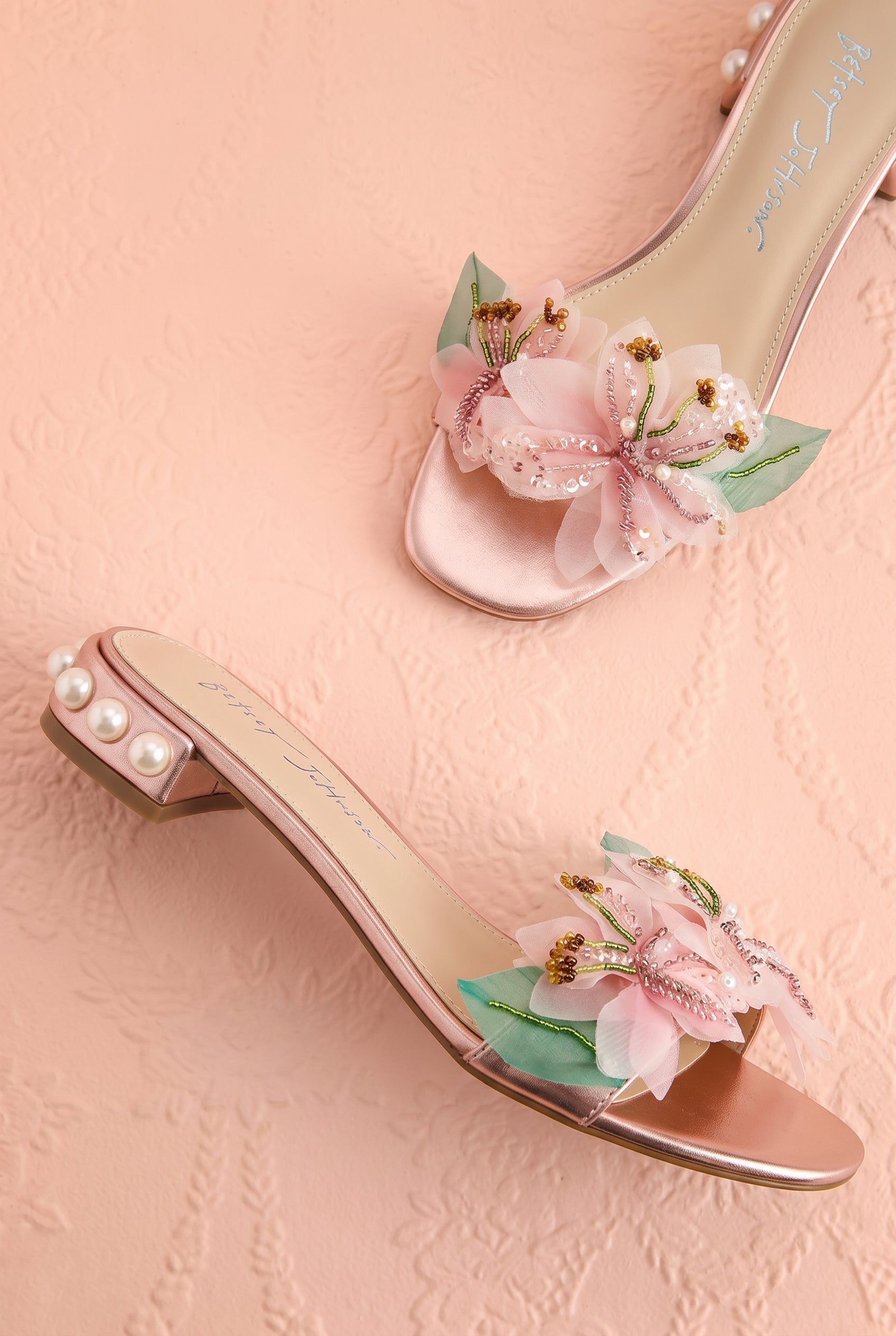 Rossia | Pink Sandals with 3D Flowers and Pearls