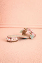 Rossia | Pink Sandals with 3D Flowers and Pearls