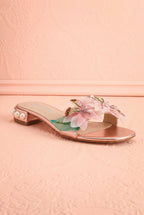 Rossia | Pink Sandals with 3D Flowers and Pearls