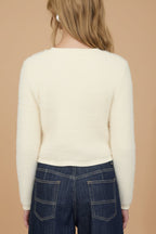 Shawna | Ivory Fuzzy Knit Cardigan with Gold Buttons