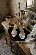 Cornelian Ivory | Rhinestone Block Heel Sandals
