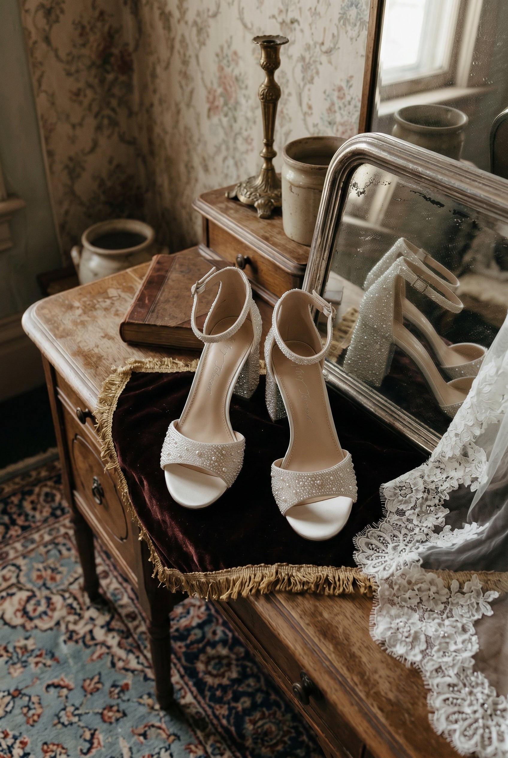 Cornelian Ivory | Rhinestone Block Heel Sandals