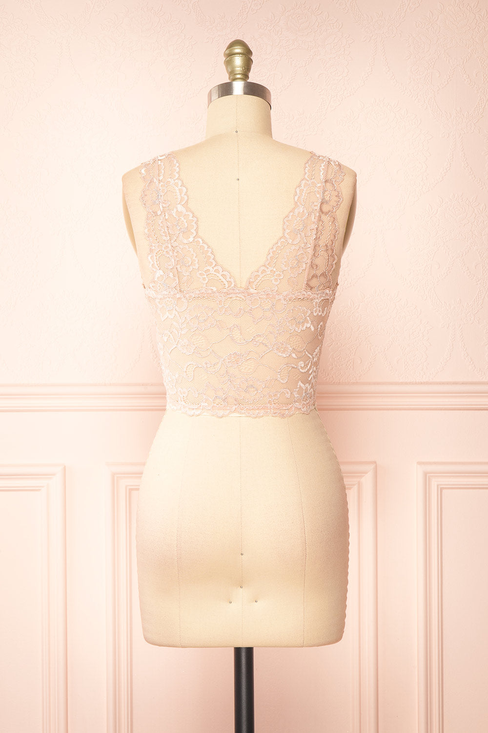 Zerline Pink | Floral Lace Bralette w/ Silver Detailing