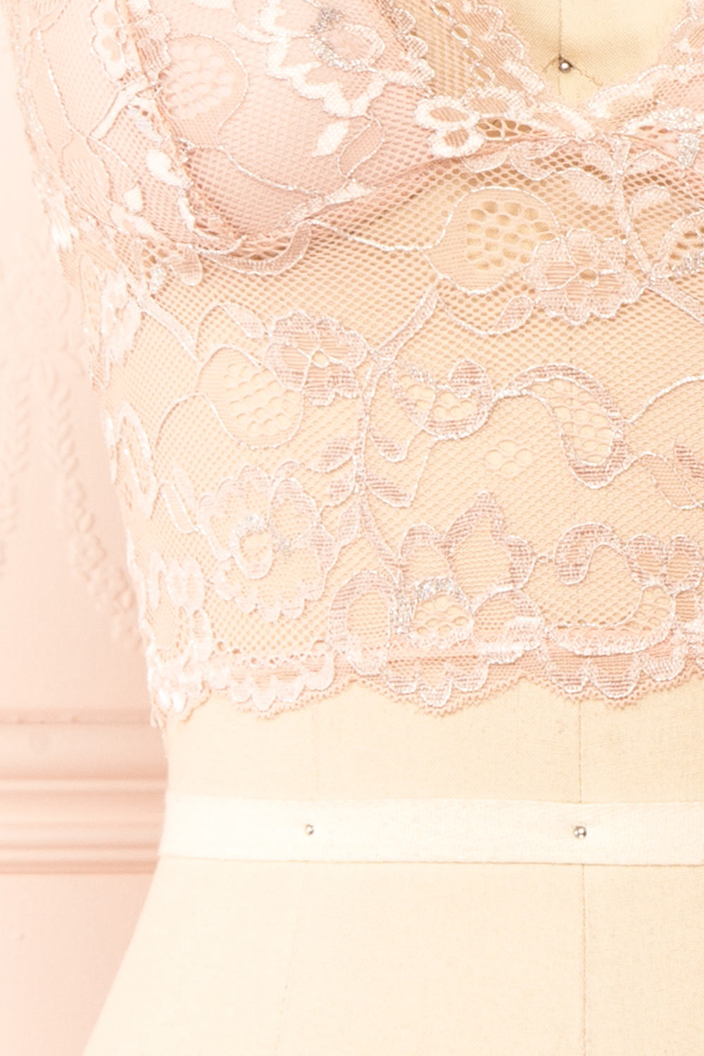 Zerline Pink | Floral Lace Bralette w/ Silver Detailing