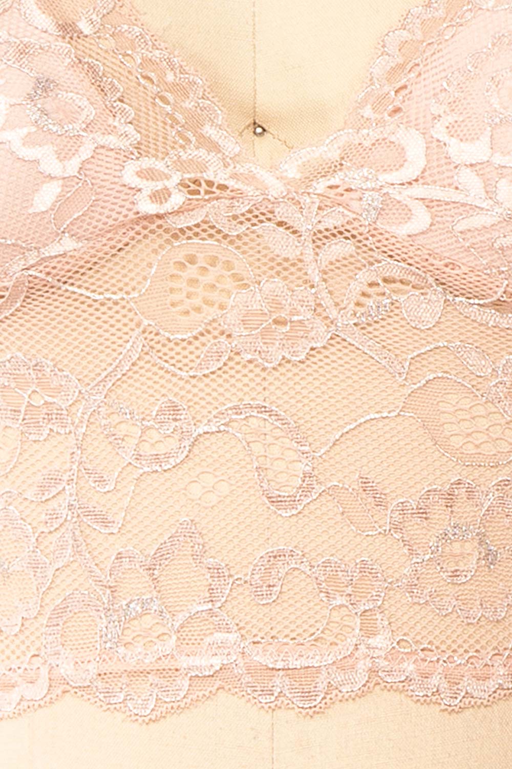 Zerline Pink | Floral Lace Bralette w/ Silver Detailing