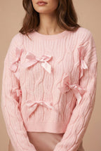 Zorane | Pink Knit Sweater w/ Satin Bows