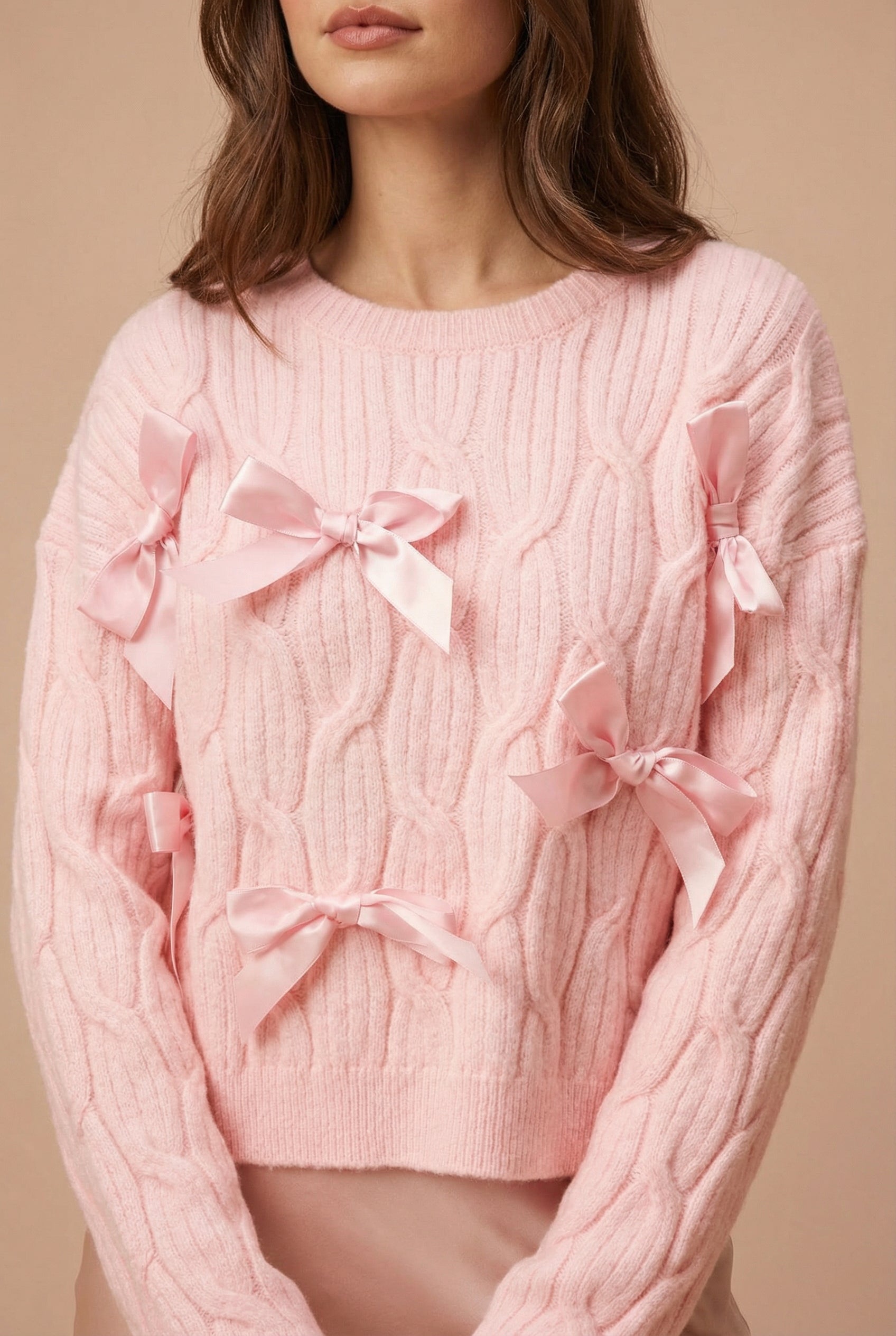 Zorane | Pink Knit Sweater w/ Satin Bows