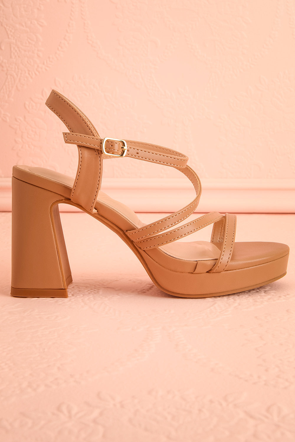 Adina Beige | Strappy Platform Sandals with Block Heel