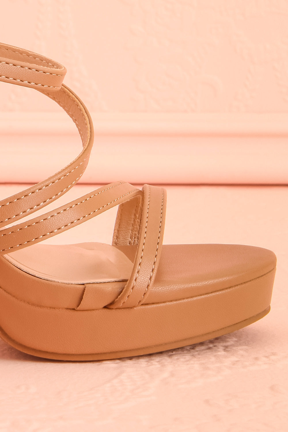 Adina Beige | Strappy Platform Sandals with Block Heel