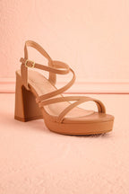Adina Beige | Strappy Platform Sandals with Block Heel
