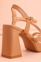 Adina Beige | Strappy Platform Sandals with Block Heel