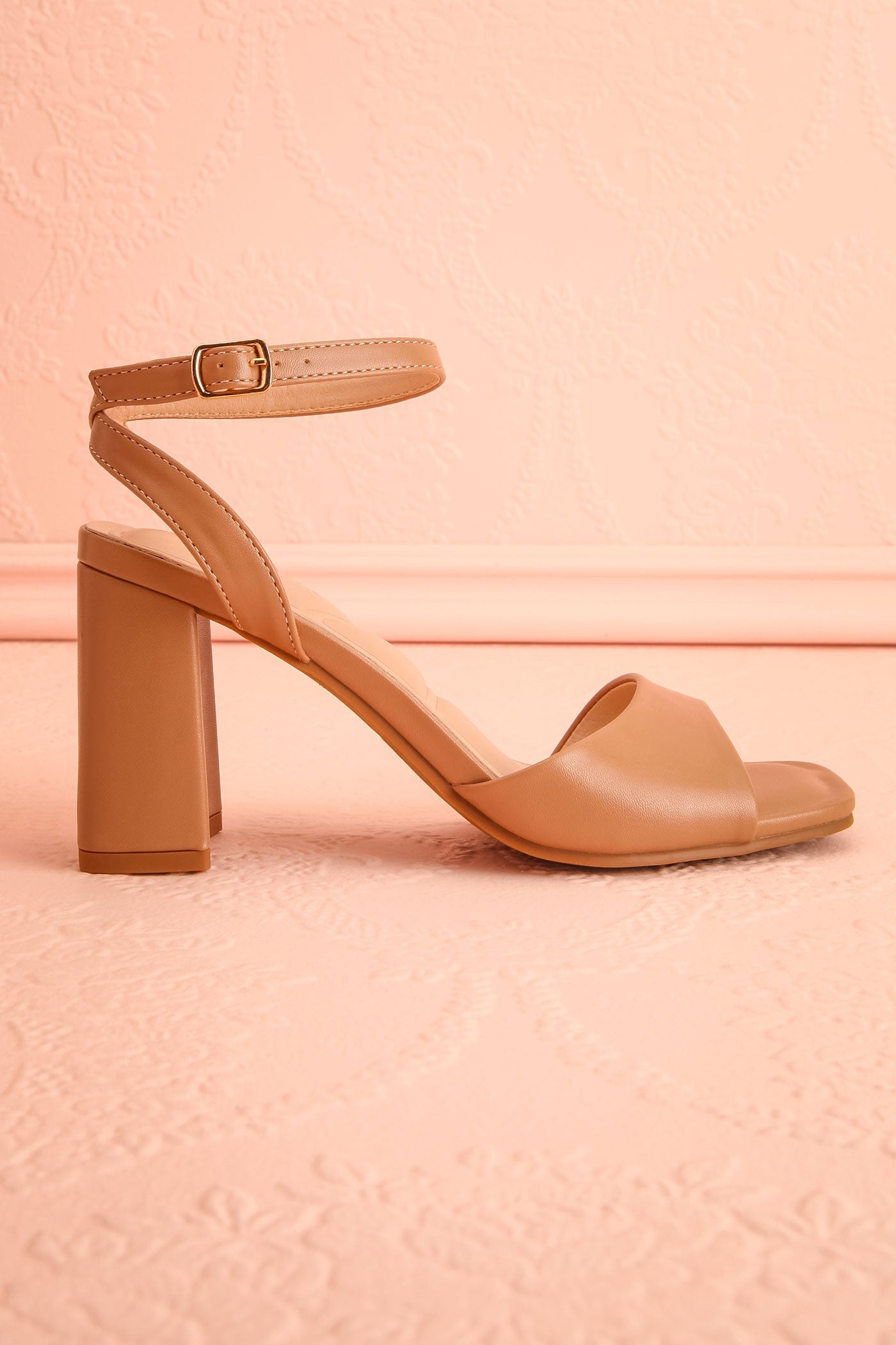 Allison | Beige Square Toe Block Heel Sandals