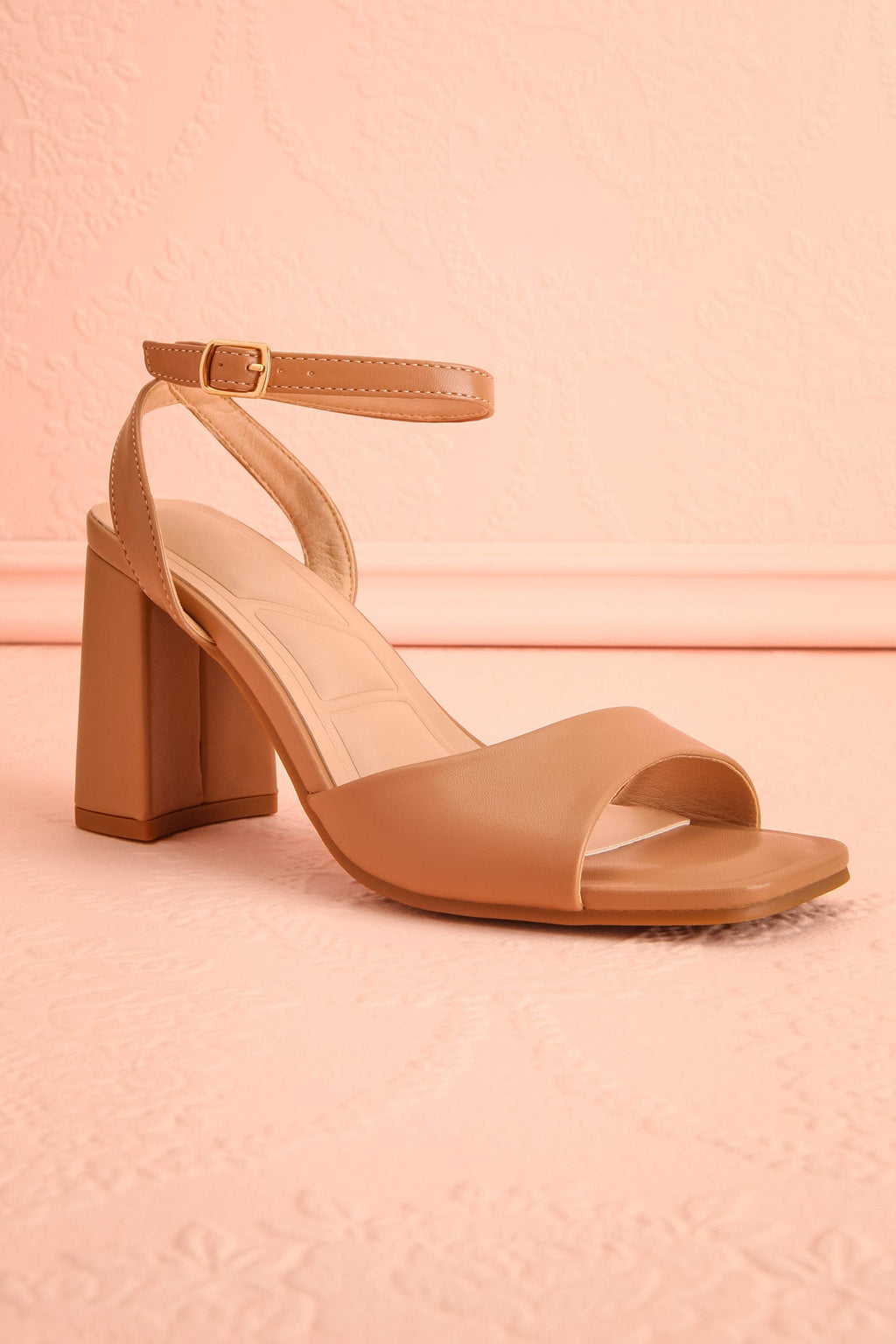 Allison | Beige Square Toe Block Heel Sandals