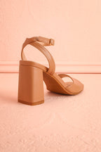 Allison | Beige Square Toe Block Heel Sandals