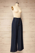 Antoing | Navy High-Waisted Wide-Leg Denim Pants