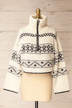 Aquino | Cropped High Neck Patterned Knit Sweater