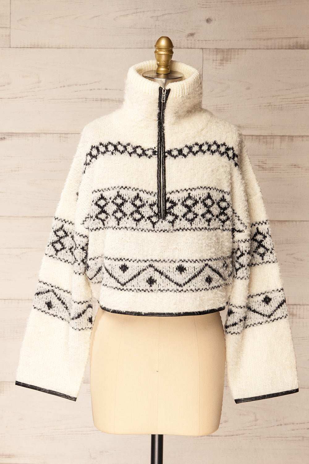Aquino | Cropped High Neck Patterned Knit Sweater