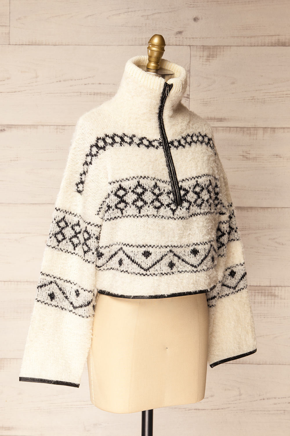 Aquino | Cropped High Neck Patterned Knit Sweater