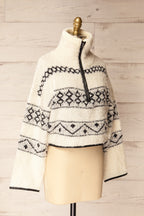 Aquino | Cropped High Neck Patterned Knit Sweater