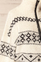 Aquino | Cropped High Neck Patterned Knit Sweater
