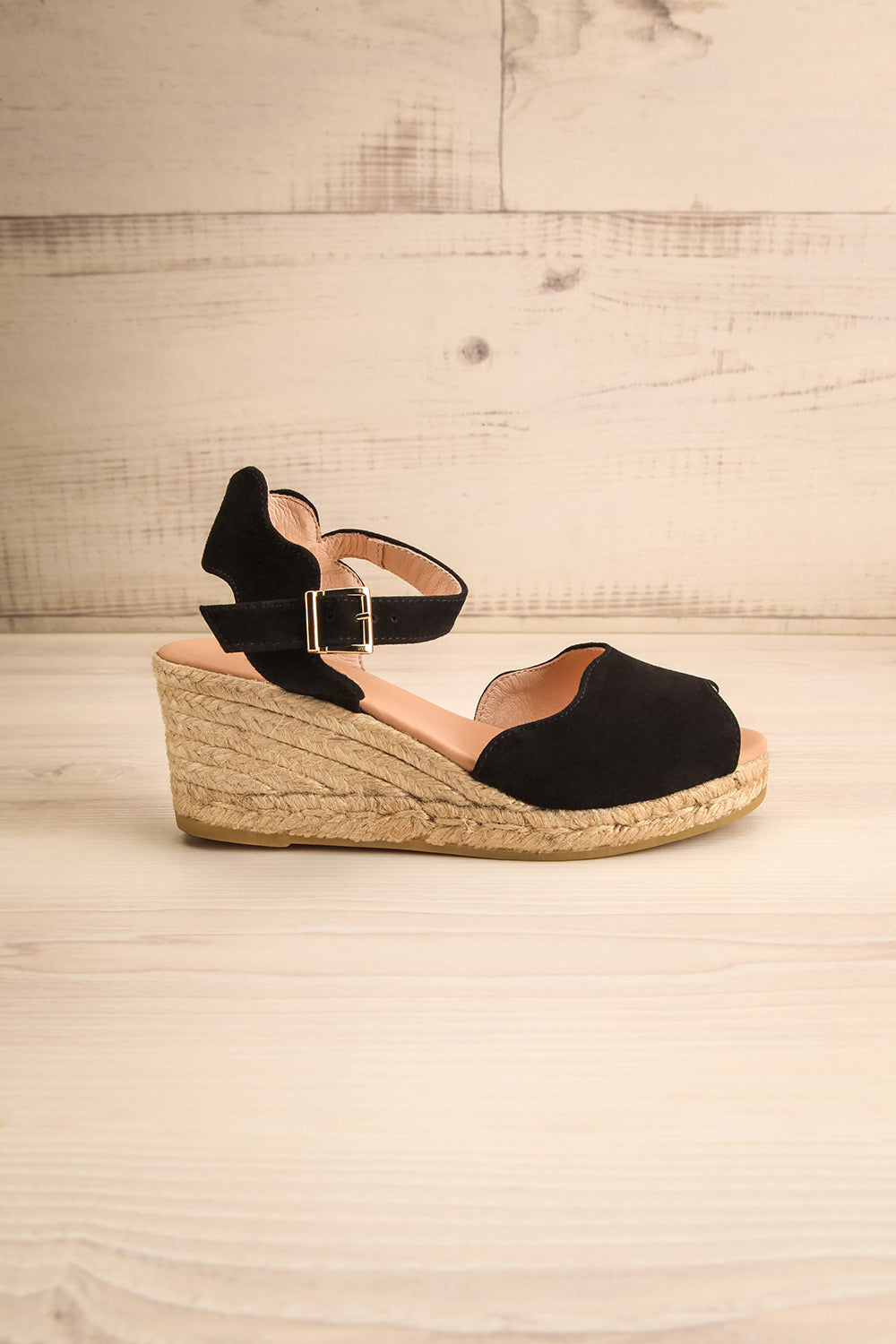 Arma Black | Peep Toe Sandal Wedges