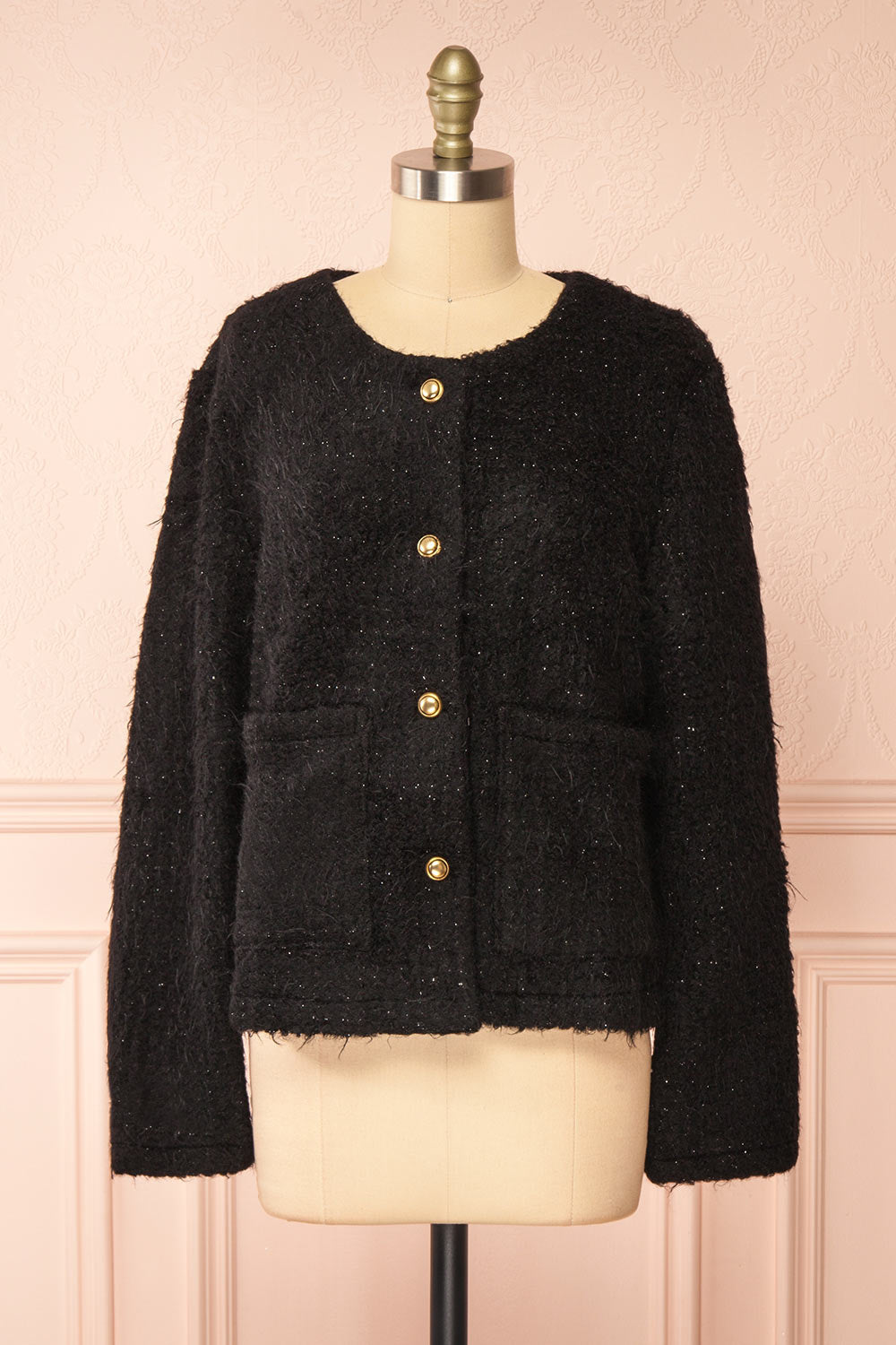 Avalee Black | Fuzzy Knit Cardigan w/ Pockets