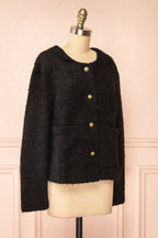 Avalee Black | Fuzzy Knit Cardigan w/ Pockets
