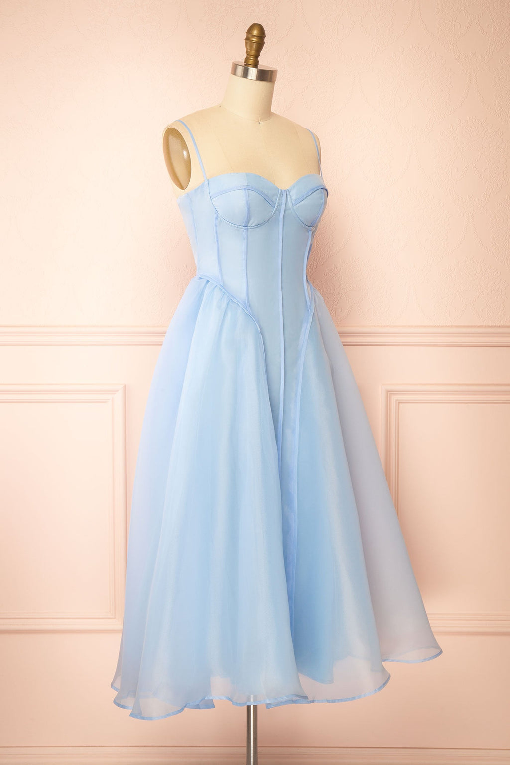 Berthia | Light Blue Corset Organza Midi Dress