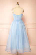 Berthia | Light Blue Corset Organza Midi Dress