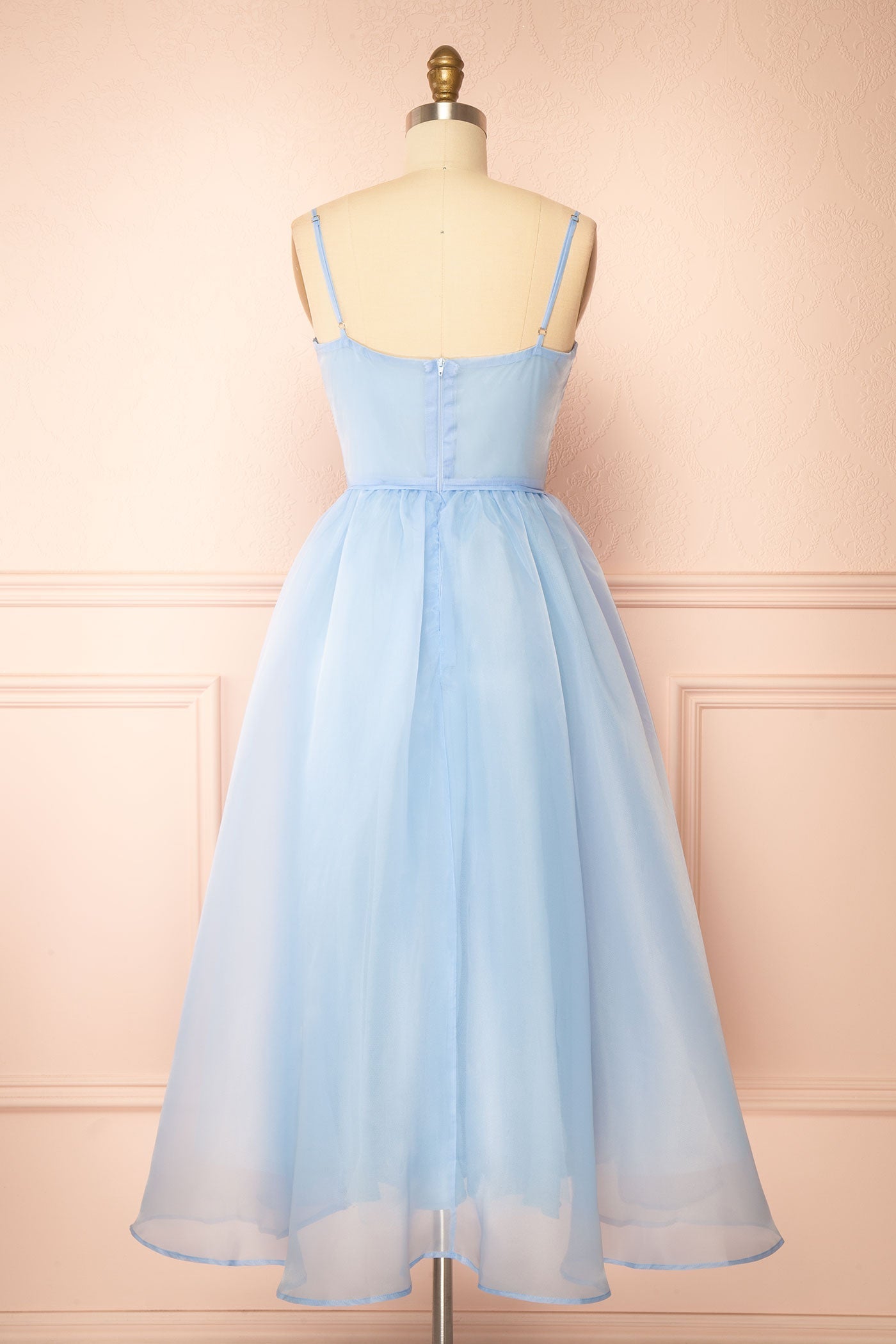 Berthia | Light Blue Corset Organza Midi Dress