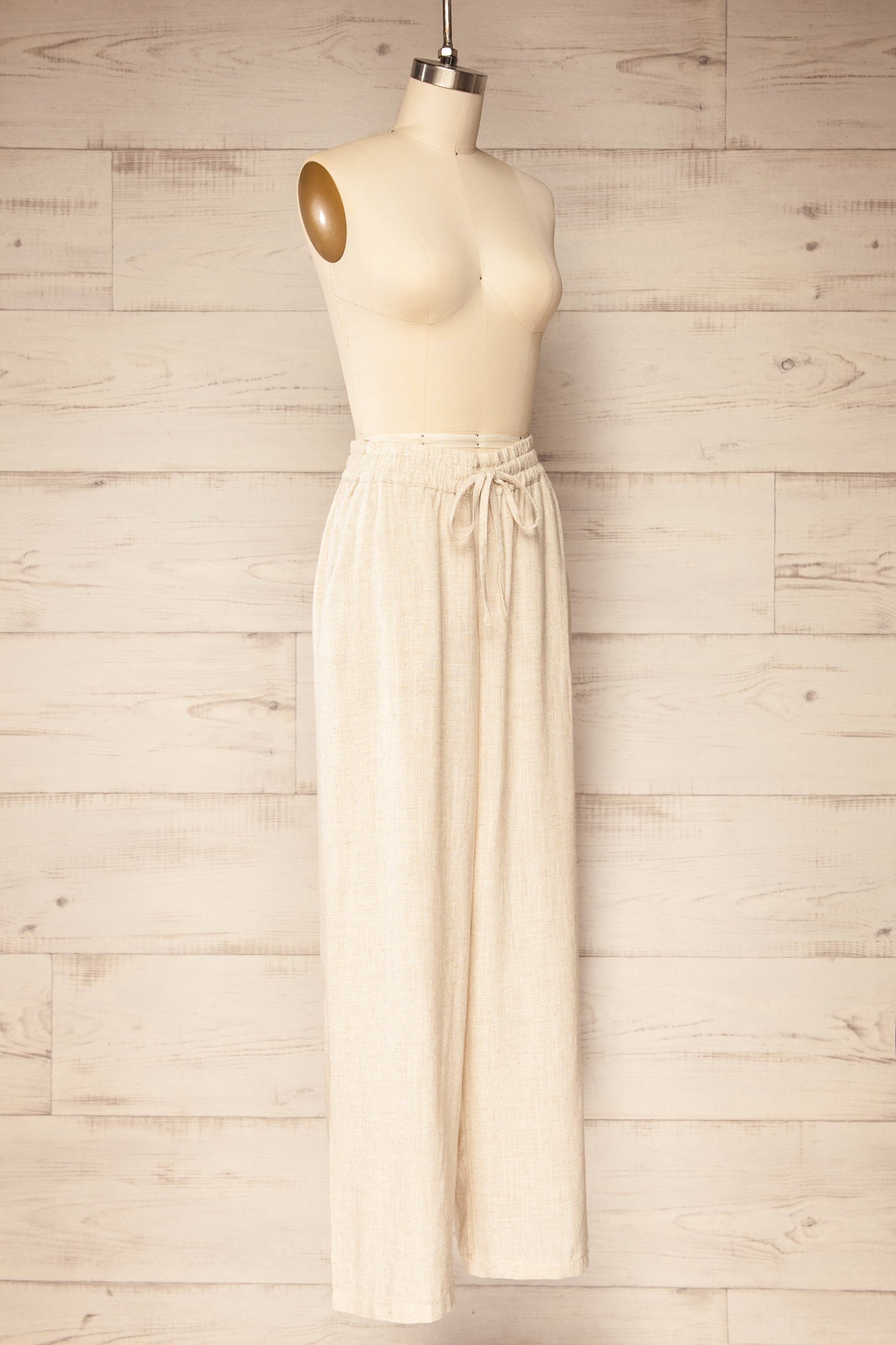 Bharhut | Wide Leg Beige Pants with Pockets