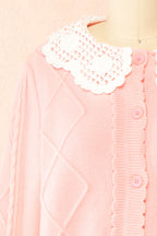 Braden | Pink Knit Cardigan with Peter Pan Collar and Cable Details