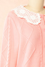 Braden | Pink Knit Cardigan with Peter Pan Collar and Cable Details
