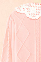Braden | Pink Knit Cardigan with Peter Pan Collar and Cable Details