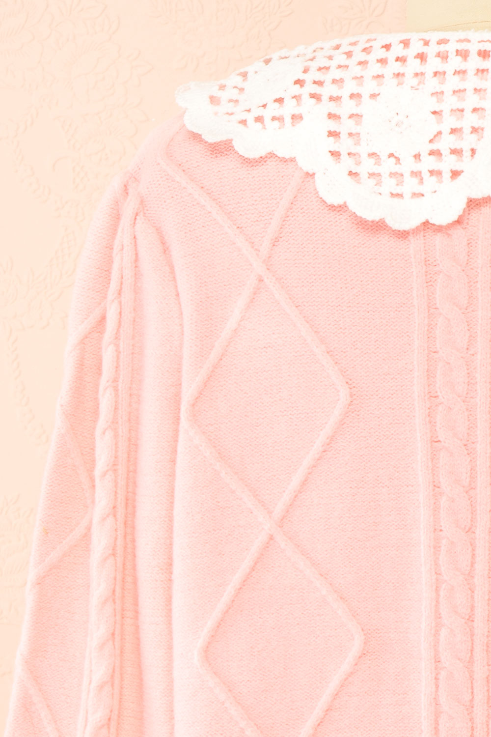 Braden | Pink Knit Cardigan with Peter Pan Collar and Cable Details