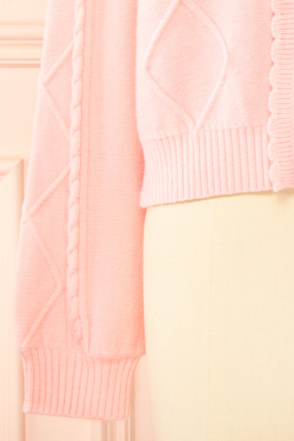 Braden | Pink Knit Cardigan with Peter Pan Collar and Cable Details
