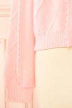 Braden | Pink Knit Cardigan with Peter Pan Collar and Cable Details