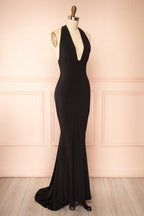 Caiden Black | Halter V Neck Open Back Mermaid Dress