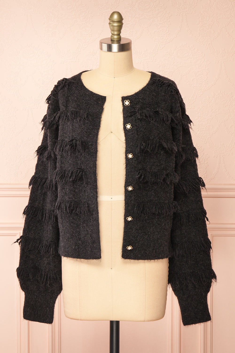 Caradine Black | Knit Cardigan with Fringe