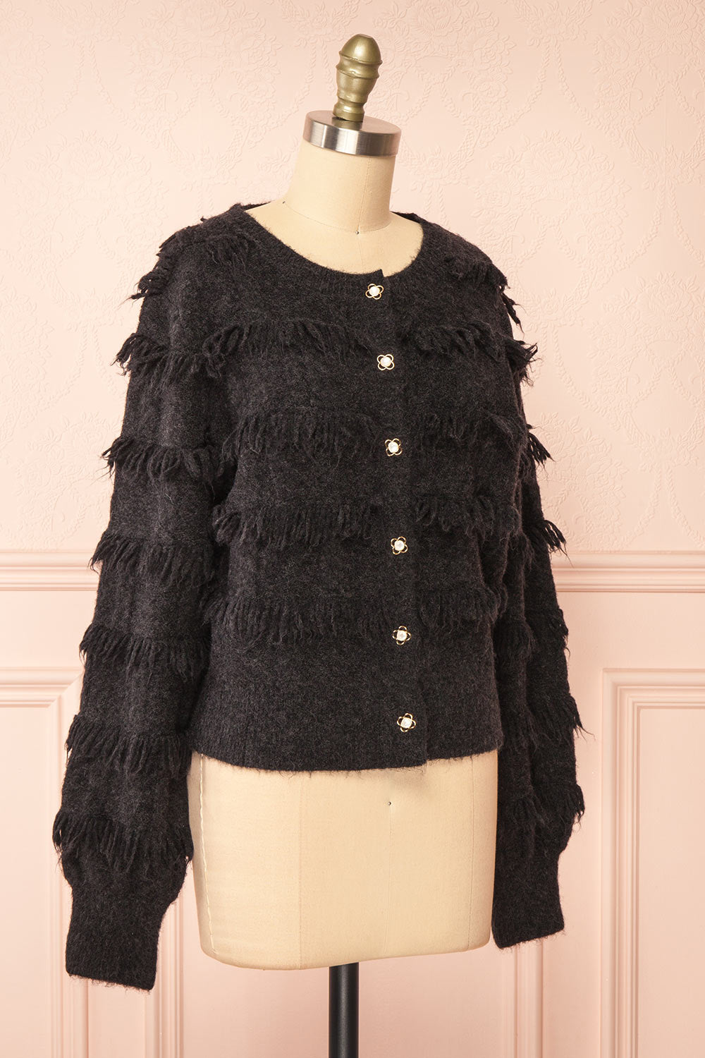 Caradine Black | Knit Cardigan with Fringe
