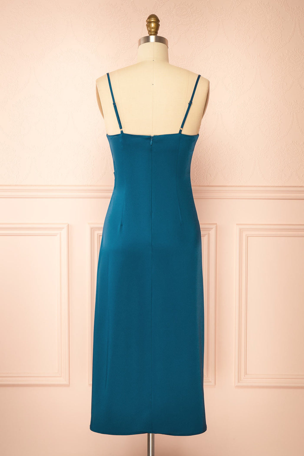 Chloe Teal | Cowl Neck Satin Midi Slip Dress