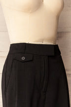 Cortona | Black Straight-Leg Pants with Pleats