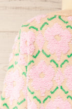 Dalhousie | Beige Knit Sweater with Fuzzy Floral Pattern