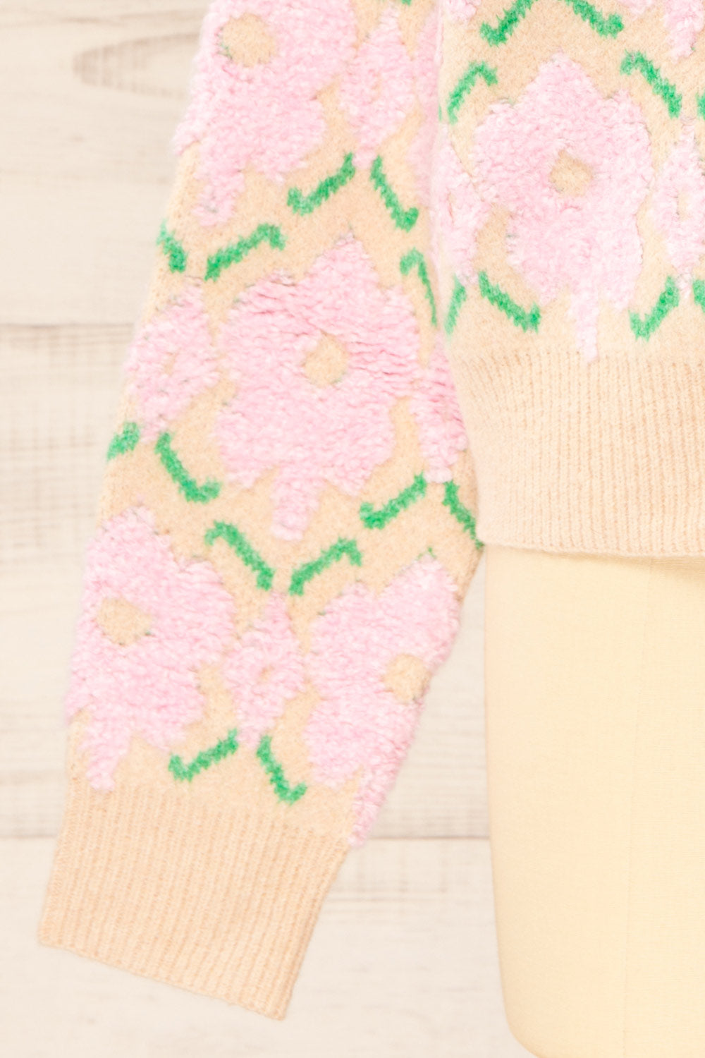 Dalhousie | Beige Knit Sweater with Fuzzy Floral Pattern